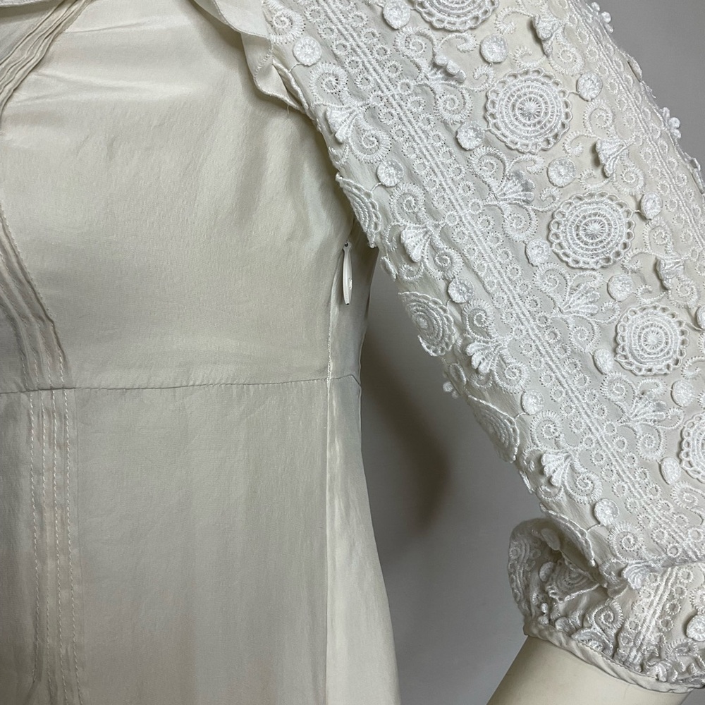 Ivory 100% Silk Juicy Couture Ruffle Lace Babydoll Blouse Size 6 - Picture 4 of 8